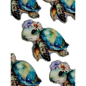 10 pc Sea Turtle Flower Acrylic Flat Back Charm For Earrings Jewelry Charms DIY